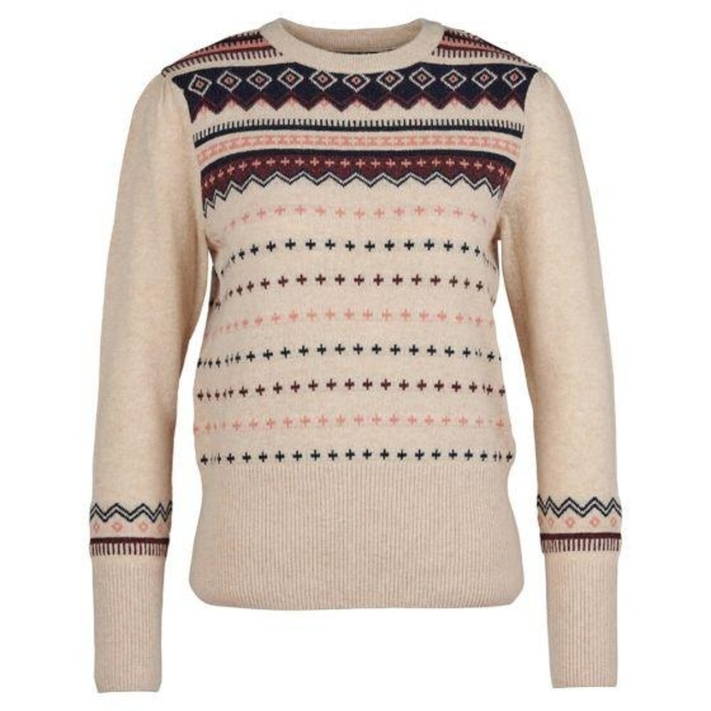 Barbour Birch Knit Jumper Womens 10‎ Wool Blend Fair Isle Sweater Beige